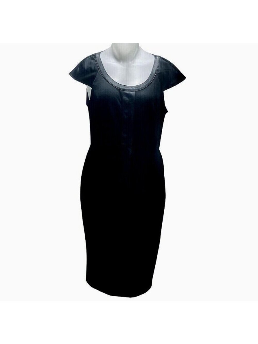 BEIGE by ECI Dress Womens Size 12 Black Stretch Faux Leather Trimmed Sheath NEW